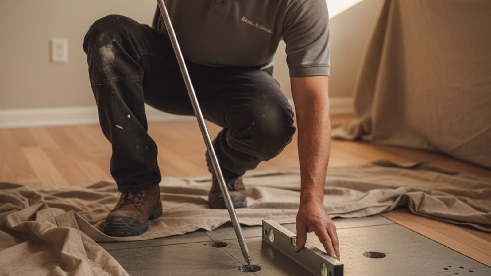 Cracked slab-on-grade concrete floor inside a San Diego home settled over expansive clay soil